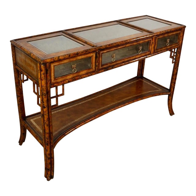 1960’s Hollywood Regency Faux Tortoise Maitland-Smith Console Table For Sale