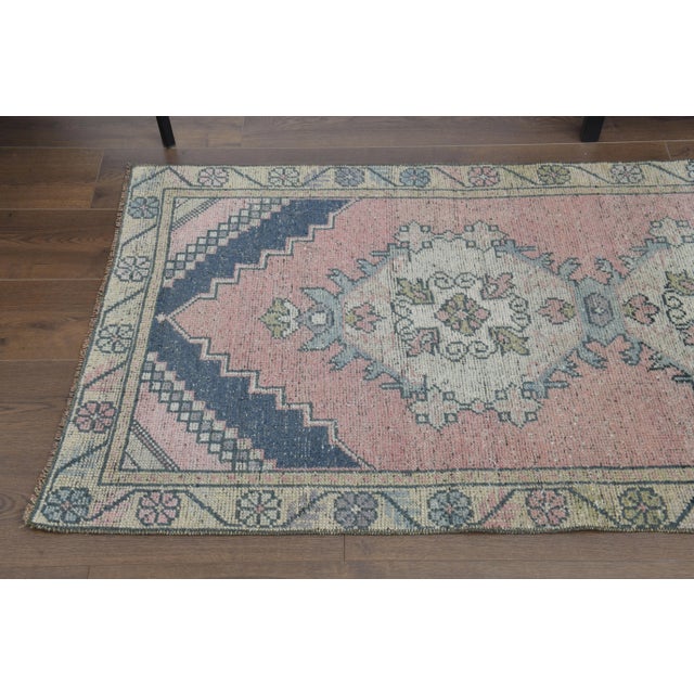 Vintage Turkish Hand-Knotted Wool Cotton Pink Runner Rug For Sale - Image 10 of 11