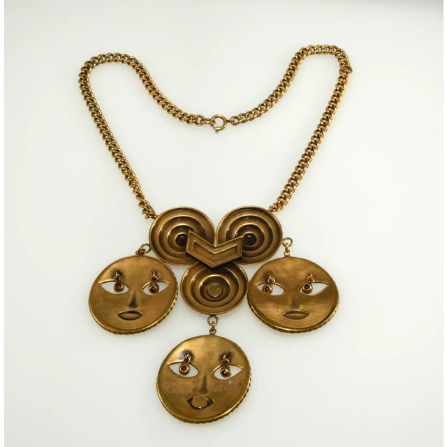 Abstract Joseff of Hollywood Moon God Gold-Plated Necklace With Rhinestone Eyes For Sale - Image 3 of 5