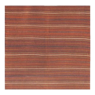 1950s Vintage Turkish Kilim Square Stripe Geometric Flatwoven Wool Rug For Sale