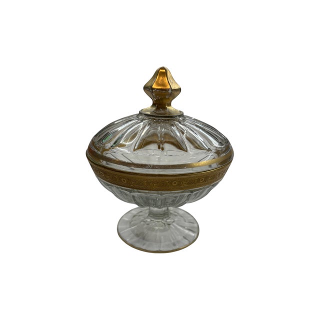 Mid 20th Century Mid Century Modern Heisey Gold-Rimmed Lidded Pedestal Candy Dish For Sale In Indianapolis - Image 6 of 18