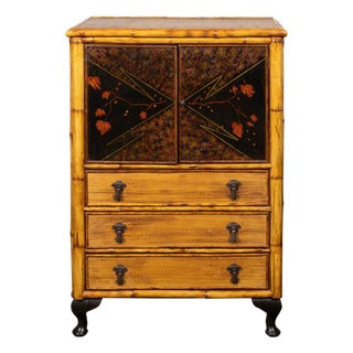 English 1890s Japonism Bamboo Cabinet with Two Doors and Three Drawers For Sale