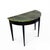 This is a midcentury Italian demilune console table with a faux marble top. The tapered legs and apron re black lacquer...