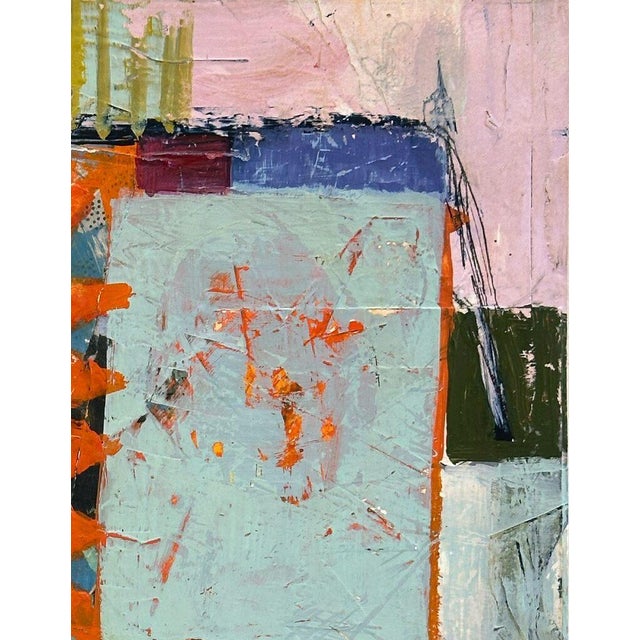 Christiane Corcelle "Friday Night Swing" Mixed Media on Cradled Board, Small Colorful Abstract Painting in Blue, Orange and Pink, 2025 For Sale - Image 4 of 8