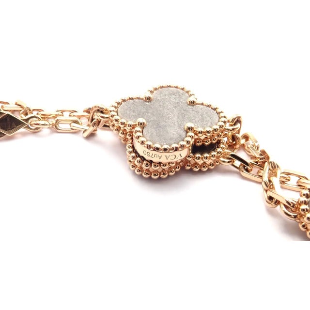 Early 21st Century Van Cleef & Arpels Rose Gold 20 Motif Alhambra Obsidian Necklace For Sale - Image 5 of 9