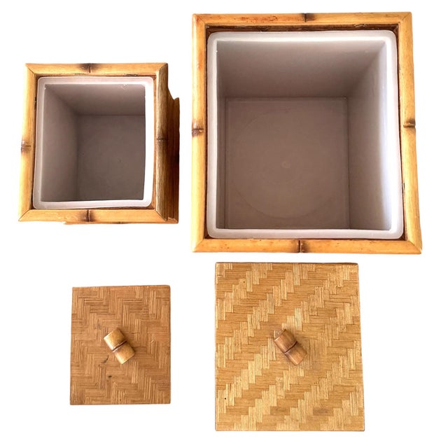 French Set/2 Vintage Woven Rattan Boxes/Ice Buckets For Sale - Image 3 of 10