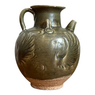 Vintage Sculptural Green Ceramic Jug For Sale