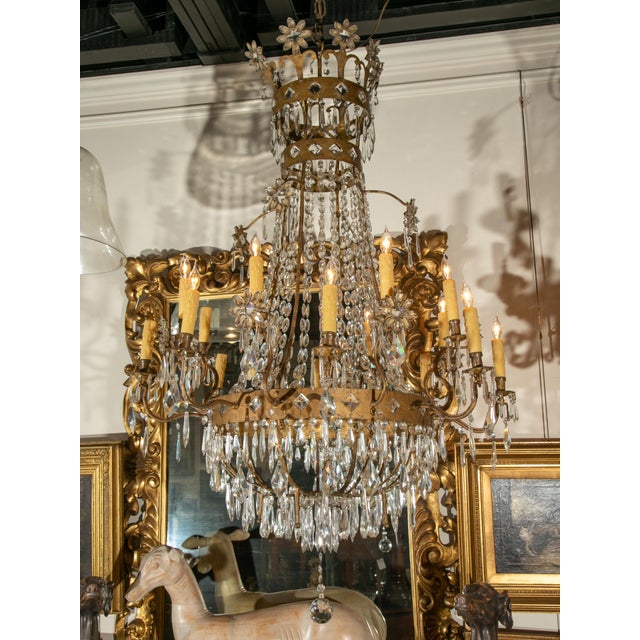 19th Century French 19th Century Empire Style 16-Light Crystal and Gilt Metal Chandelier For Sale - Image 5 of 12