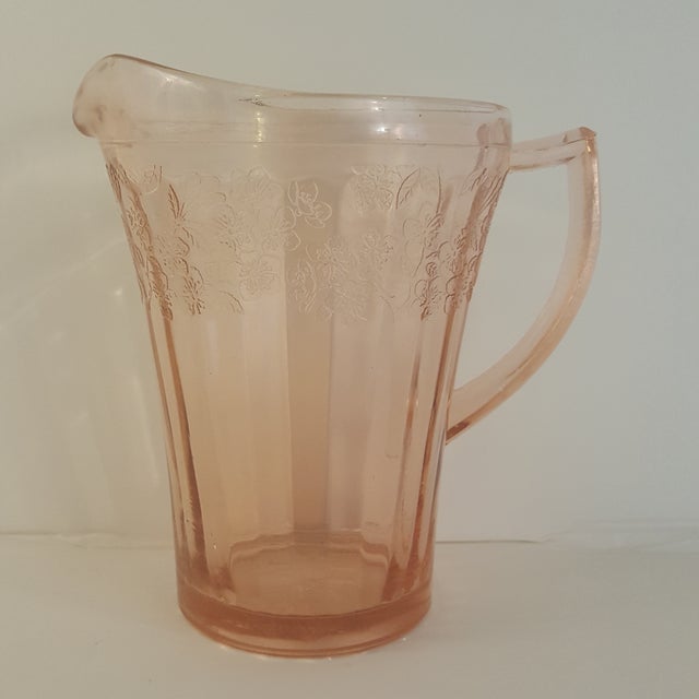 Vintage Pitcher Jeanette Glass Depression Glass Cherry Blossoms 