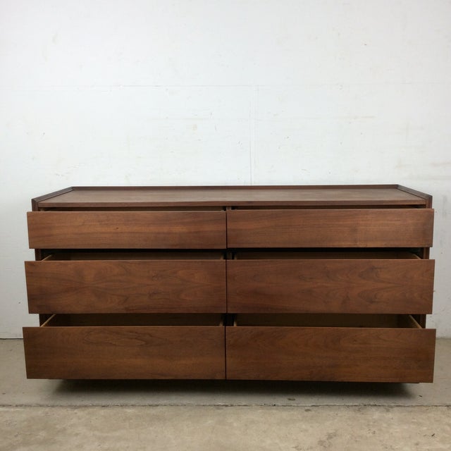 Mid Century Modern Six Drawer Walnut Lowboy Dresser For Sale - Image 10 of 17