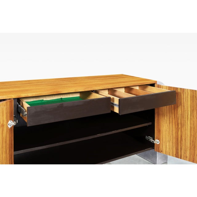 Mid-Century Modern Zebrawood and Chrome Credenza by John Mascheroni For Sale - Image 10 of 12