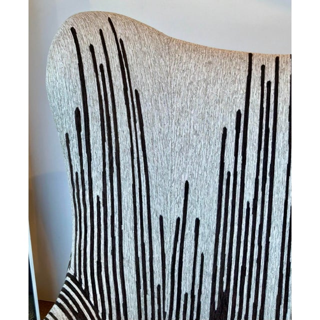 Textile Revelation Abstract Modern Chocolate Brown and Gray Hot Wing Wingback Swivel Chairs Pair For Sale - Image 7 of 9