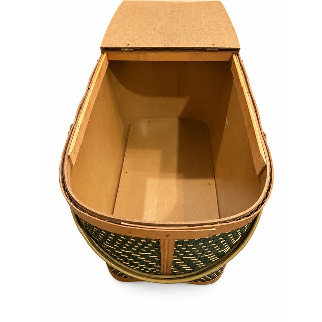Hawkeye by Burlington Vintage 1960s Green Woven Picnic Basket With Metal Handles For Sale - Image 4 of 15