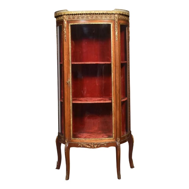 Walnut Bow Fronted Display Cabinet For Sale