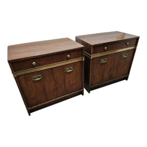 Mid 20th Century Vintage Pair of Hickory Manufacturing Campaign Style Paldao Veneered Cabinets