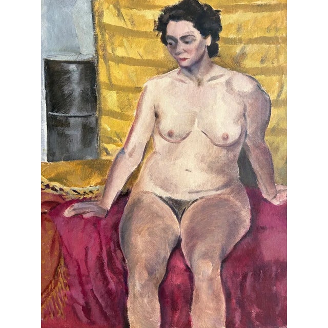 Impressionist 1940s Vintage Oil Painting Seated Nude Woman Portrait For Sale - Image 3 of 4