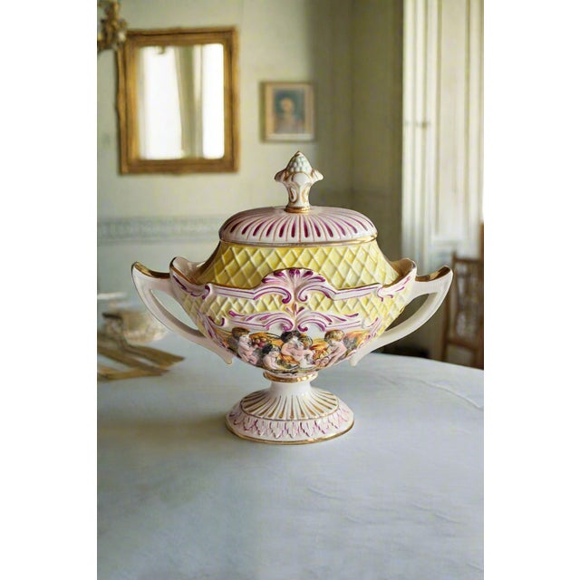 CAPODIMONTE PORCELAIN SOUP TUREEN Era: Mid-20th Century (circa 1950s) Origin: Italy Style: Rococo Revival OVERVIEW: A...
