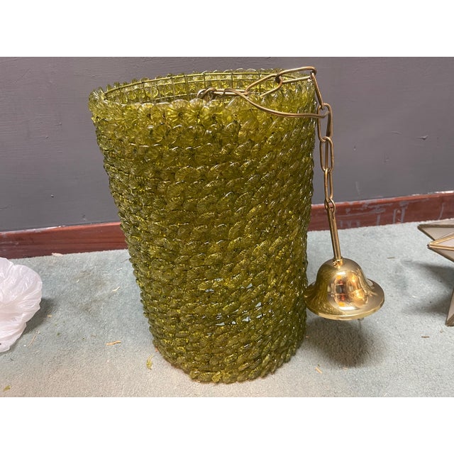 Olive Vintage Olive Green Murano Glass Flower Pendant Lights, 1980s, Set of 2 For Sale - Image 8 of 12