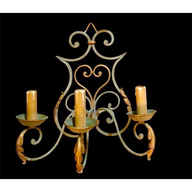 Metal French Art Deco Wrought Iron Castle Wall Sconces, 1925, Set of 4 For Sale - Image 7 of 8