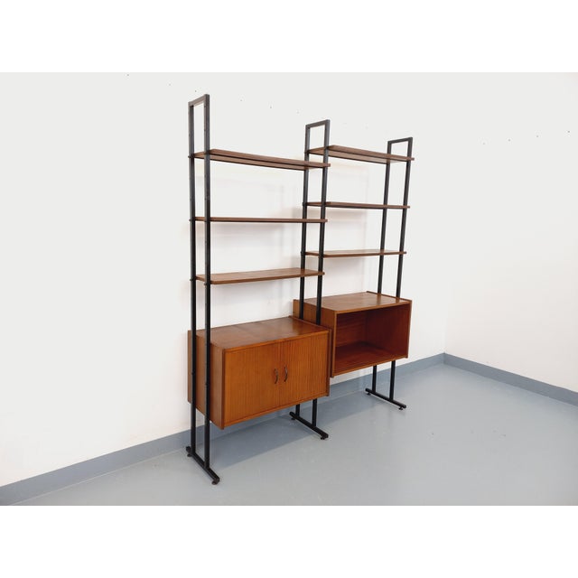 Vintage Italian Double Modular Bookcase in Teak and Metal, 1960s For Sale - Image 11 of 18