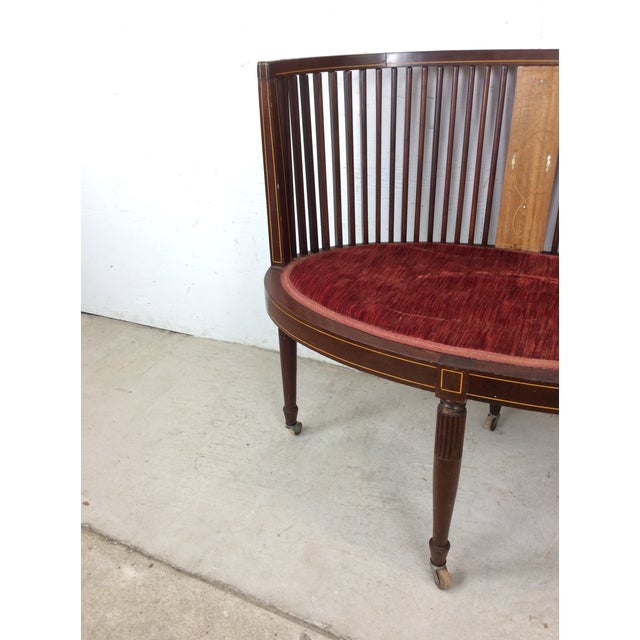 1930s Antique Edwardian Inlaid Mahogany Settee For Sale - Image 5 of 18