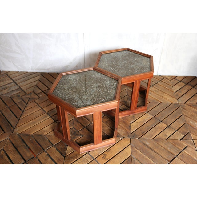 Pair of John Keal for Brown Saltman “Domino” Hexagonal Side Tables | Mid-Century Modern, 1960s For Sale - Image 9 of 18
