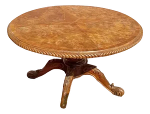 Round Table in Walnut Root with Inlaid Top, 1890s
