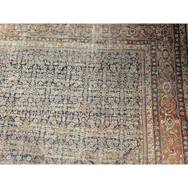 19th Century Oversized Persian Farahan, Hand-Knotted Wool, Allover Herati Geometric Pattern, Navy & Red, 14x18 For Sale - Image 15 of 18