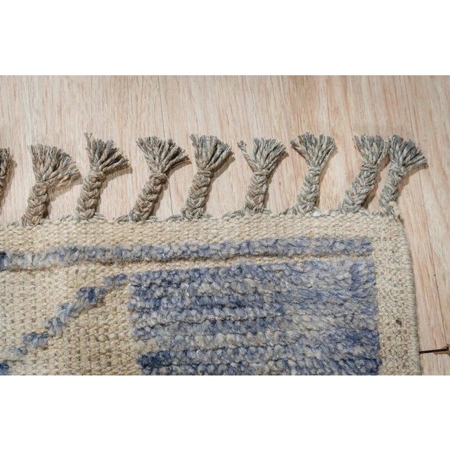 5x8 Hand-Knotted Wool Linear Blue Blocks Geometric Modern Carpet Rug For Sale - Image 4 of 12