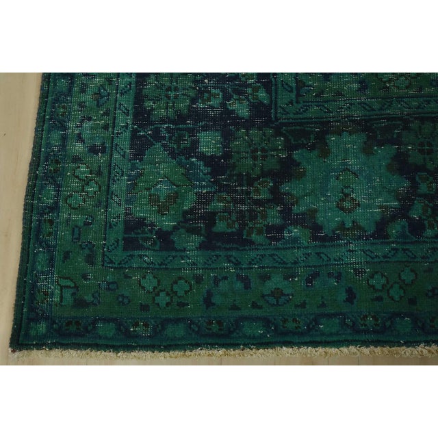 Mashad Rug 9’8” X 12’5” Green Wool Vintage Overdyed Hand-Knotted Carpet For Sale - Image 12 of 15