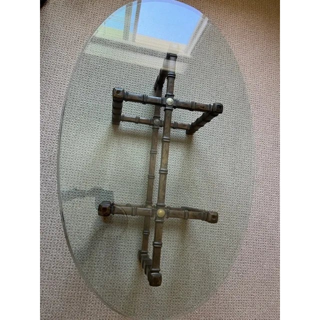 Wood 1970s Drexel Heritage Faux Bamboo Oval Glass Coffee Table For Sale - Image 7 of 10