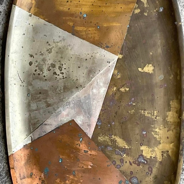 Vintage Boho Multi Metal Serving Tray For Sale - Image 11 of 13