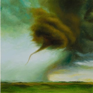 Funnel II by Dana Hawk | Oil on panel Oil painting of a tornado in a stormy landscape For Sale