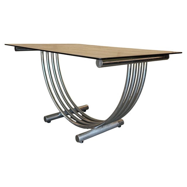 Metal Mid-Century Modern Romeo Rega Style Chrome, Brass and Glass Dining Table For Sale - Image 7 of 18