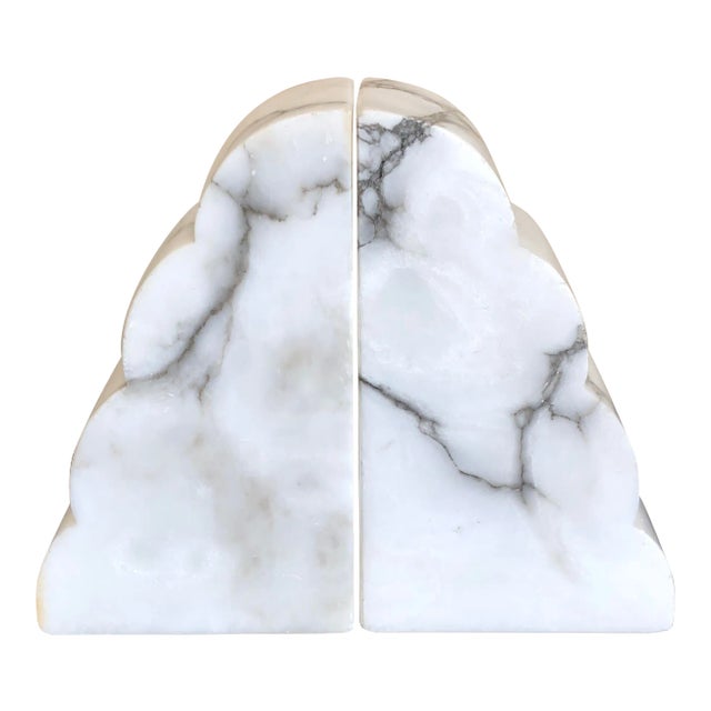 Mid Century White Italian Carved Alabaster Bookends- a Pair For Sale