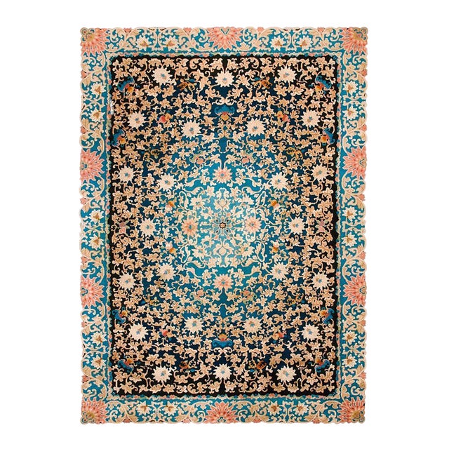 1920s Black Arabesques Antique Chinese Art Deco Rug 9'2" X 11'8" Handknotted Wool Carpet For Sale