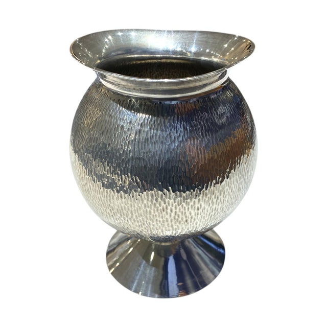 Vintage Italian Silver Plate Hand Hammered Vase For Sale - Image 11 of 18