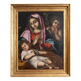 Madonna with Sleeping Child and the Infant Saint John, 17th Century., Oil Painting on Canvas For Sale