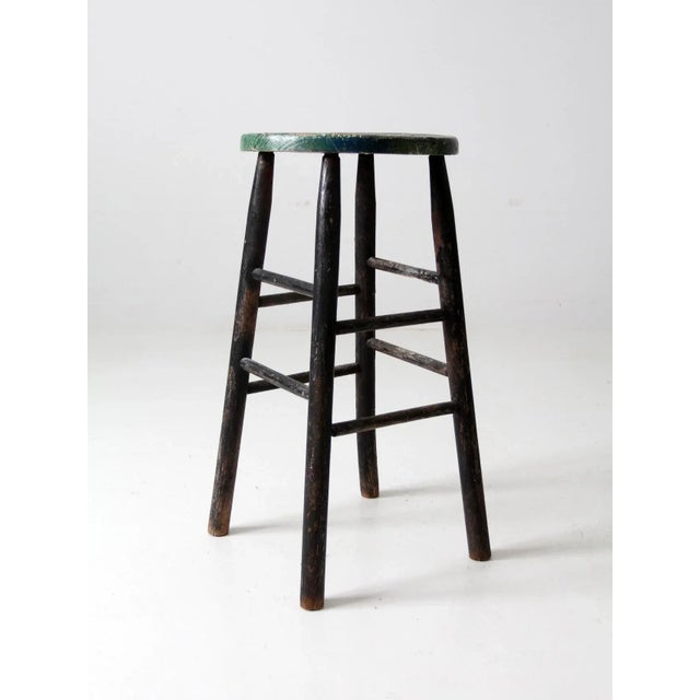 Vintage Painted Wood Stool For Sale - Image 4 of 12