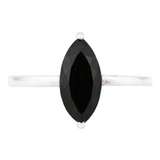 1.96ct Marquise Cut Black Diamond Solitaire Ring Size 7 in 14k White Gold For Sale