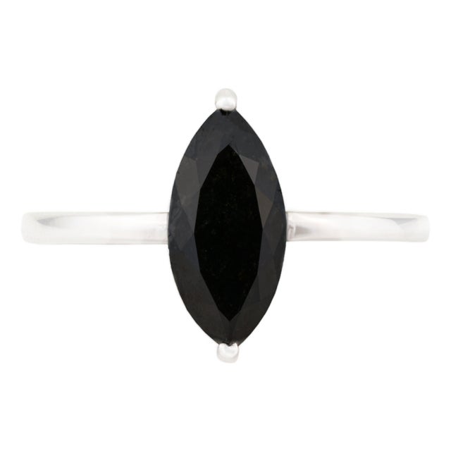1.96ct Marquise Cut Black Diamond Solitaire Ring Size 7 in 14k White Gold For Sale