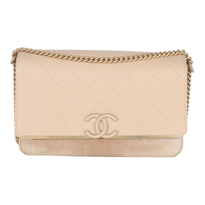 Beige Quilted Caviar Suede Lady Coco Chain Flap Bag