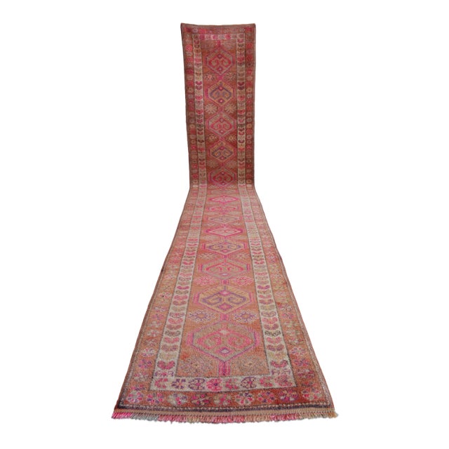 Hand-Knotted Turkish Runner Rug. Extra Long Hallway Rug Stair Runner - 2′7″ × 16′ For Sale