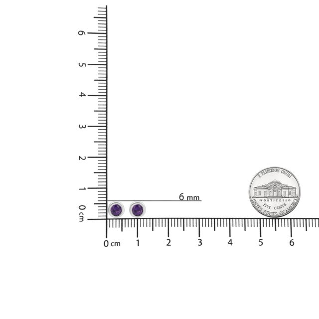 Haus of Brilliance .925 Sterling Silver Bezel Set 3.5mm Treated Purple Amethyst Gemstone Solitaire Stud Earrings For Sale - Image 4 of 4