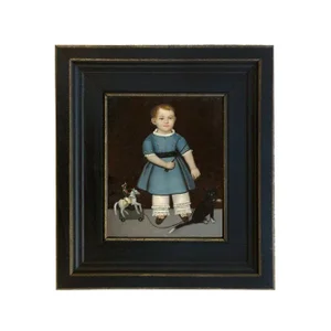 Boy With Toy Soldier Painting Reproduction Print on Canvas in Distressed Black Solid Ash Frame