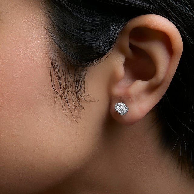 Haus of Brilliance Sterling Silver 1/3 Cttw Lab Grown Diamond Halo Swirl Stud Earrings For Sale - Image 4 of 5