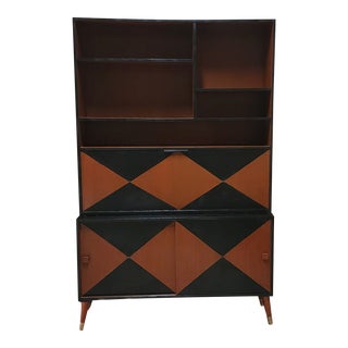 Danish Modern 1960s Domino Teak Secretary Bookcase With Geometric Newly Painted Design For Sale