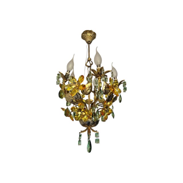 This exquisite vintage floral crystal chandelier features hand-painted amber and green crystal flowers, creating a warm...