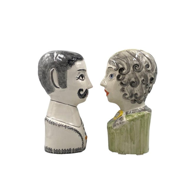 Ceramic Half Bust Sculptures by Tarcisio Tosin for La Freccia, Vicenza, Italy, 1960s, Set of 2 For Sale - Image 7 of 18