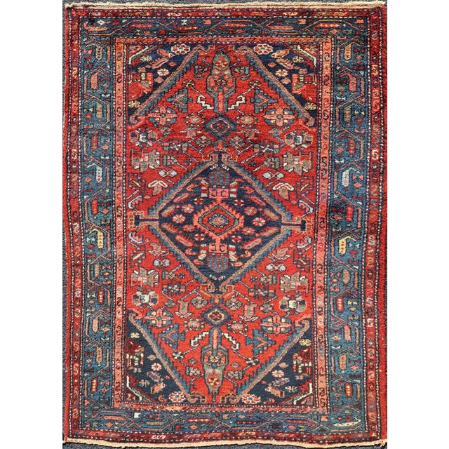 Early 20th Century Antique Persian Hamadan Rug With Colorful Geometric Medallion Design For Sale - Image 5 of 5